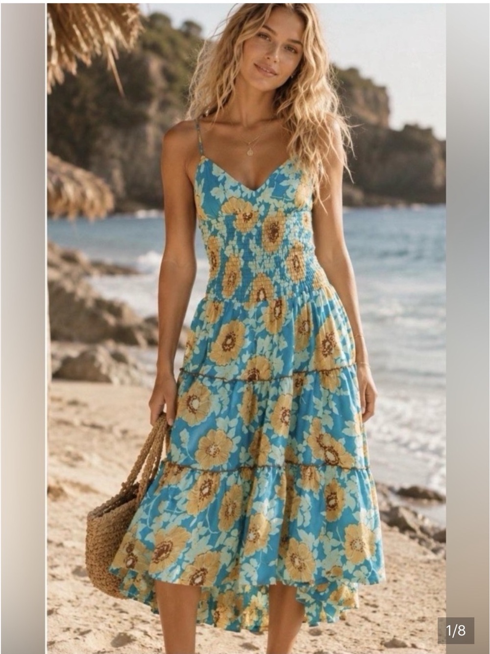NWT FREE PEOPLE Adriel Tie Strap Tiered Midi Dress